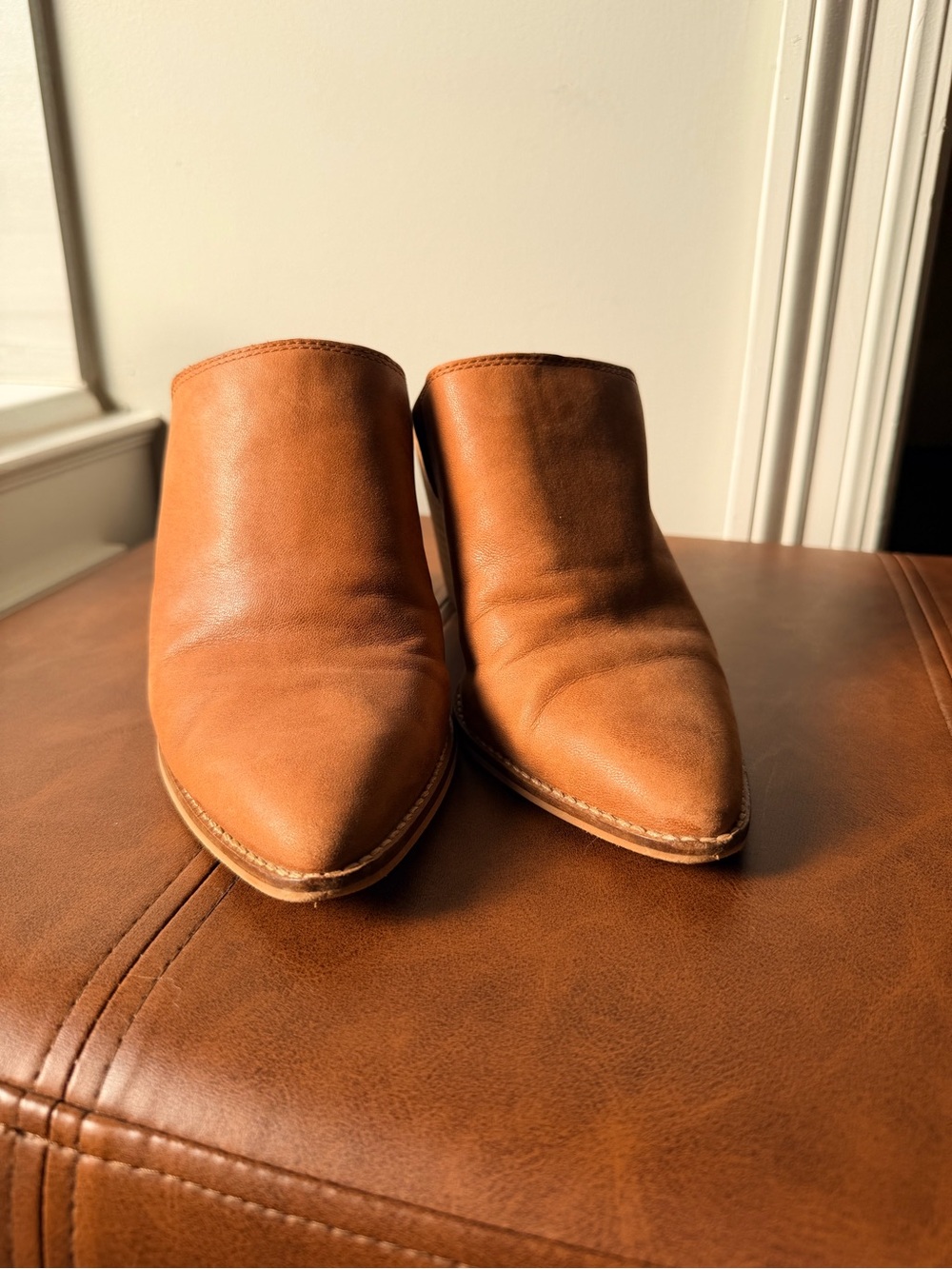 Lucky Brand Tan Leather Pointed-Toe Mules